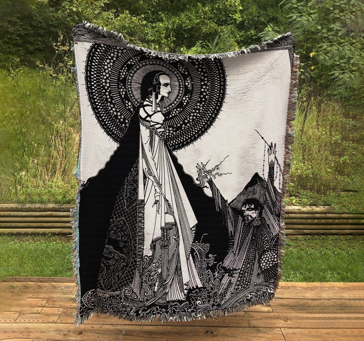Edgar Allen Poe "Ligeia" Harry Clark Artwork Woven Throw Blanket - Witchy Blanket