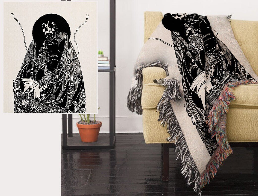 Edgar Allen Poe "Death" Harry Clark Artwork Woven Throw Blanket - Witchy Blanket