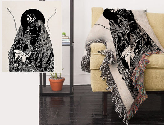 Edgar Allen Poe "Death" Harry Clark Artwork Woven Throw Blanket - Witchy Blanket