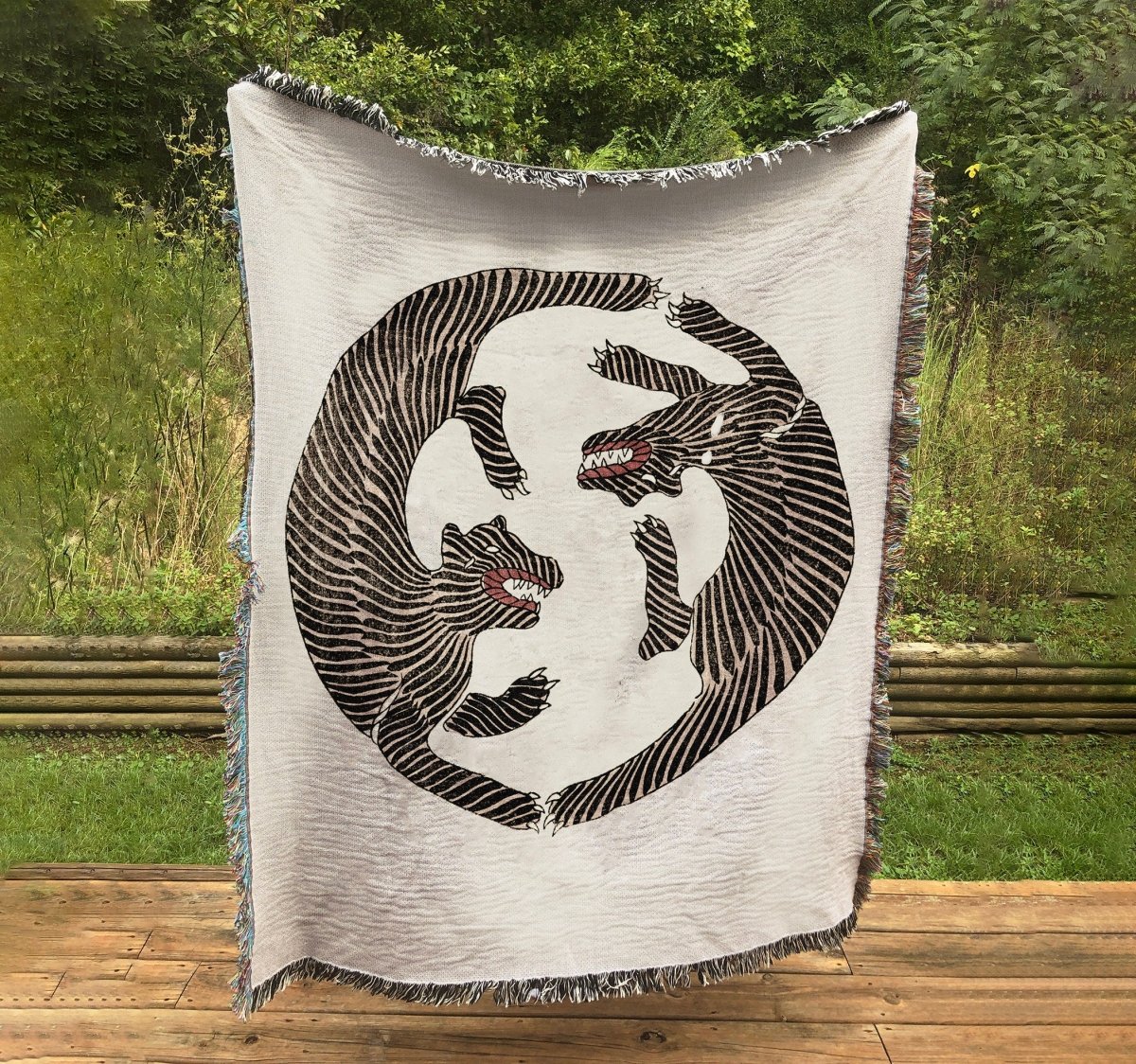 Two Tigers Woven Cotton Blanket - 50x60 inch Tapestry