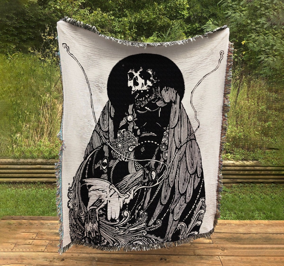 Edgar Allen Poe "Death" Harry Clark Artwork Woven Throw Blanket - Witchy Blanket