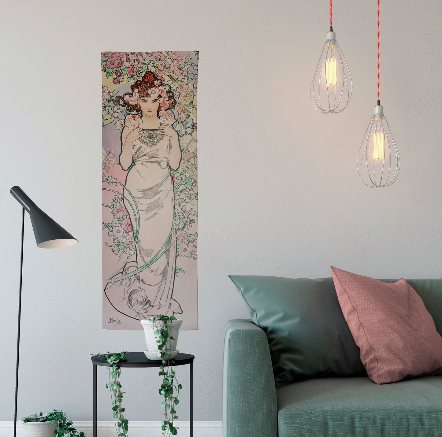 Art Nouveau Tapestry - Pink Bohemian Wall Hanging -Boho - Pastel Mucha by DesignBohemian