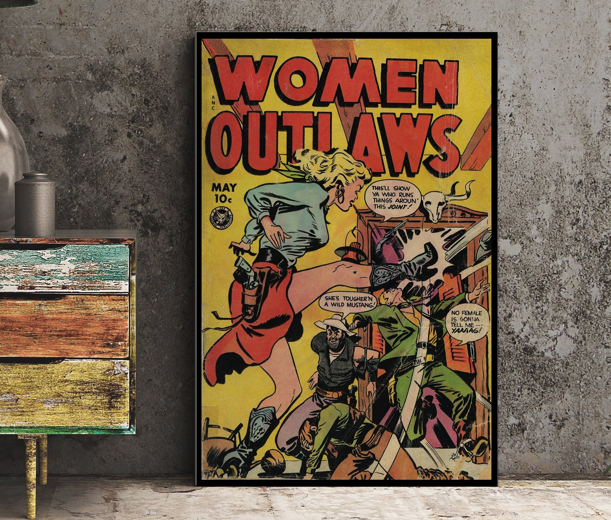 Women Outlaws Comic Book Cover No 2 Poster Vintage Comic Book Art - Feminist Comic Book Art Print, No Frame