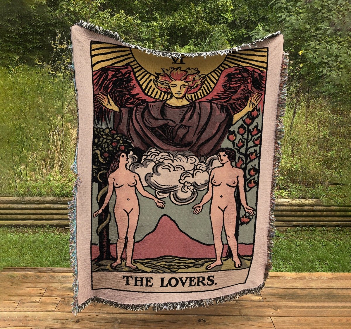 The Lovers Tarot Card Woven Blanket - Rider Waite Tapestry
