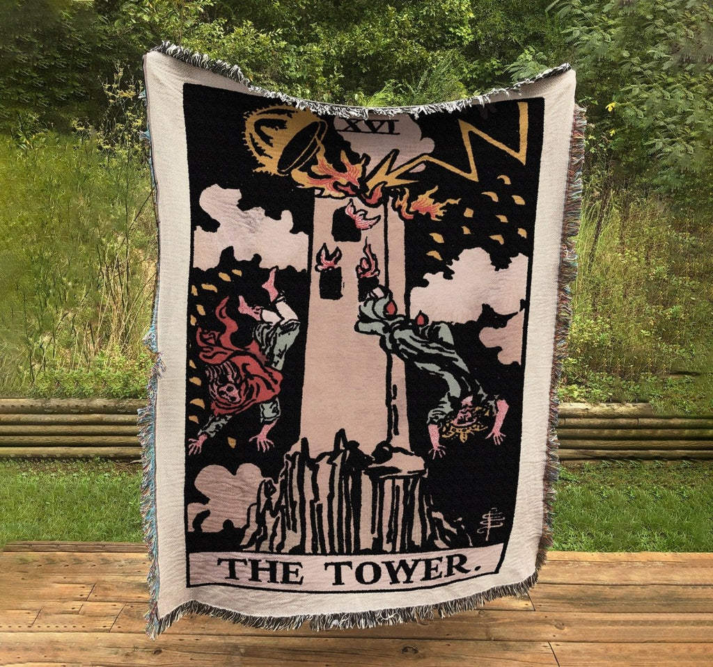 Woven Blanket - The Tower Tarot Card - Rider Waite Deck - Cotton
