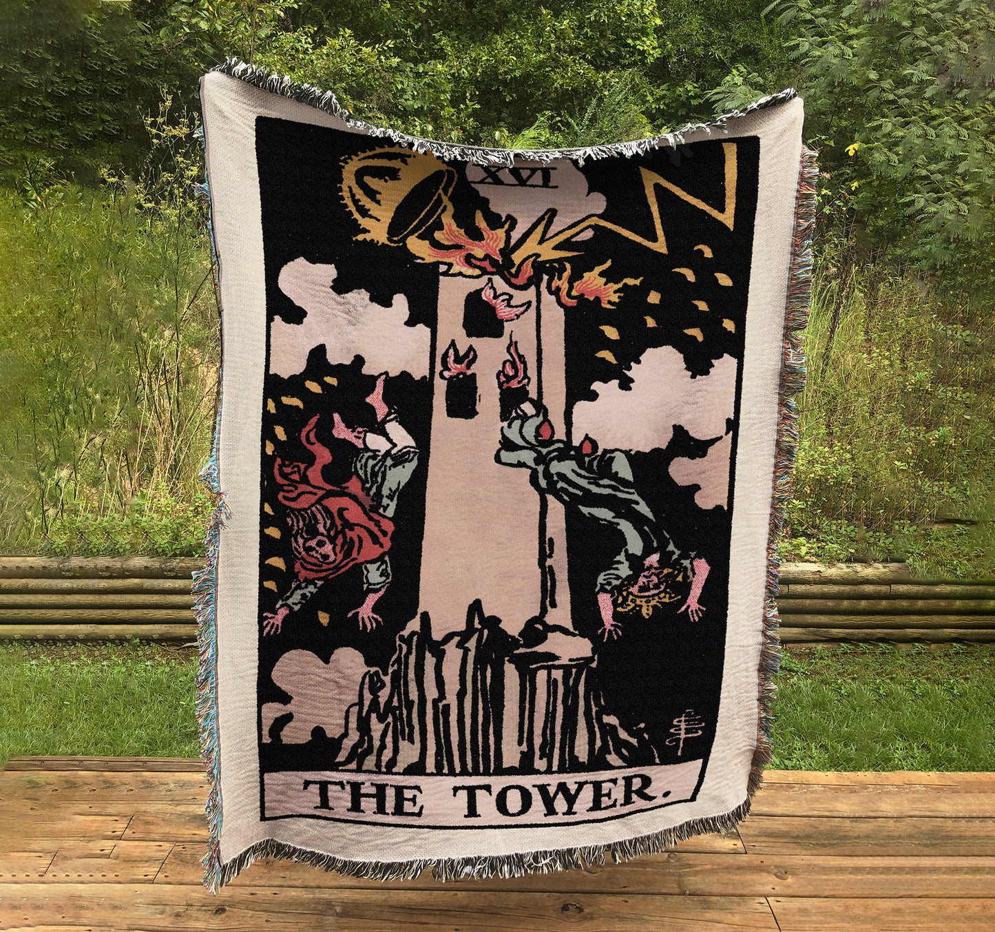 Woven Blanket - The Tower Tarot Card - Rider Waite Deck - Cotton
