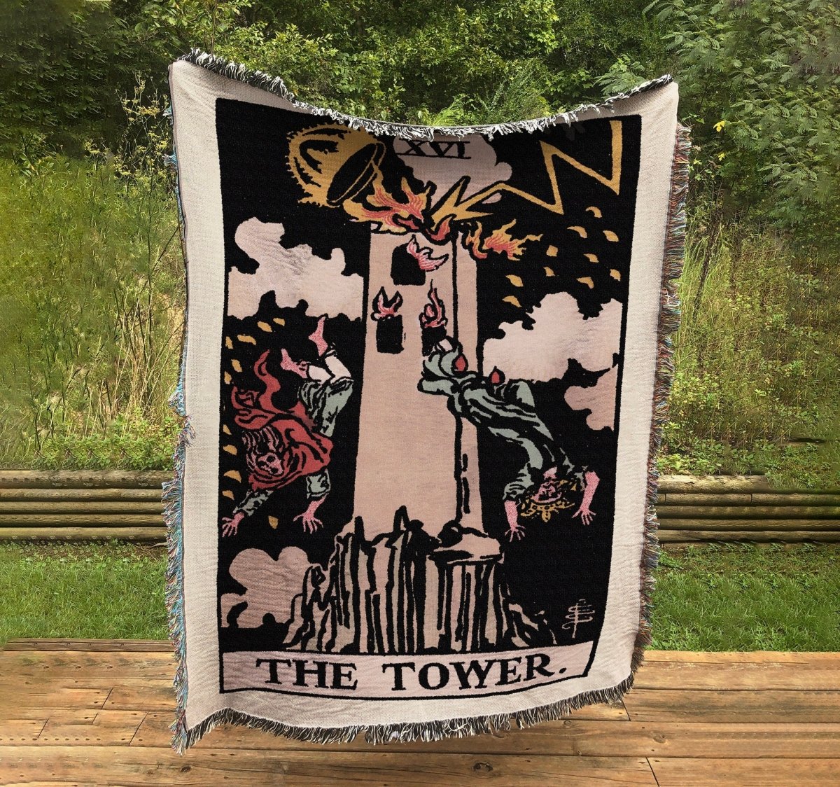 Woven Blanket - The Tower Tarot Card - Rider Waite Deck - Cotton