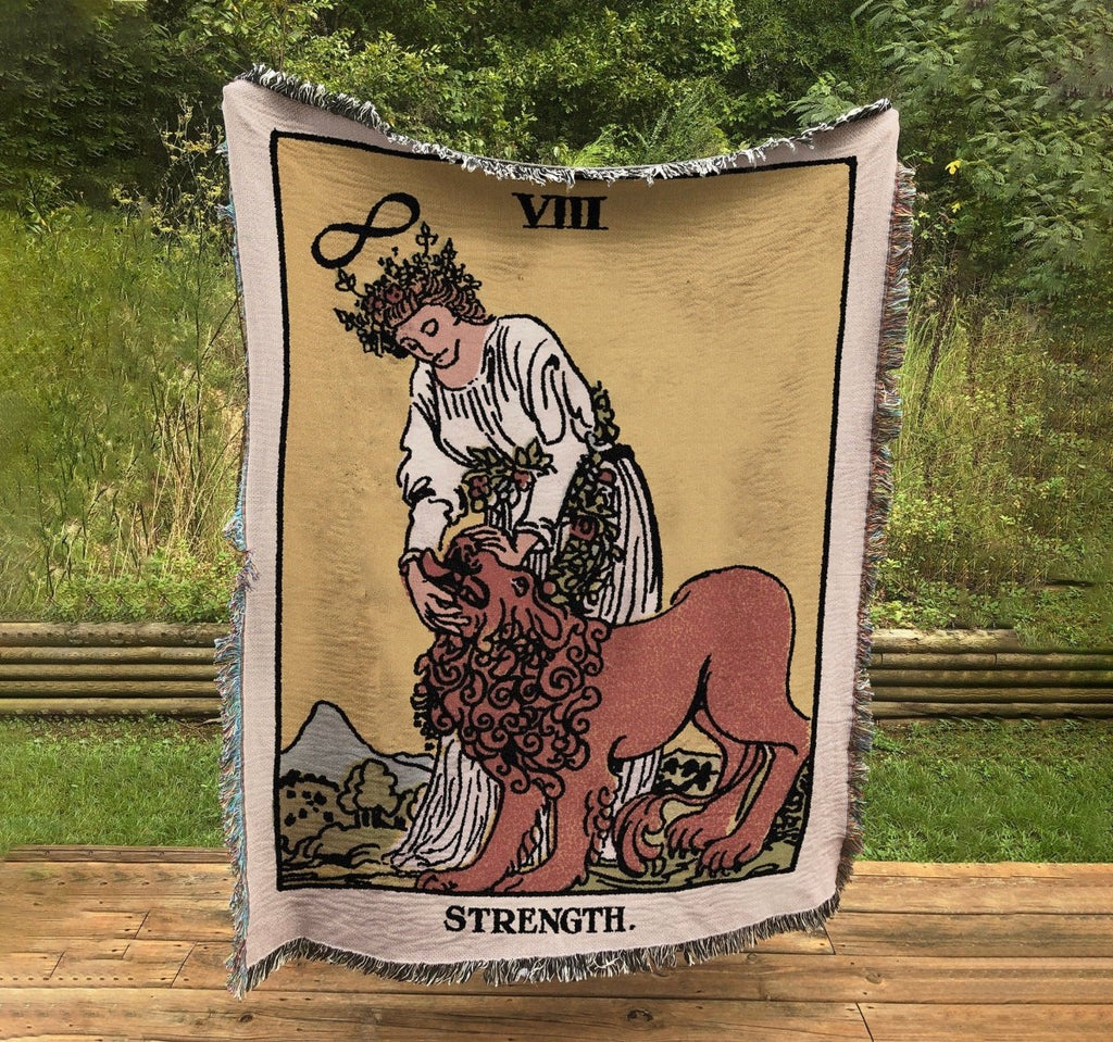 Woven Blanket - Strength Tarot Card - Rider Waite Deck - Cotton
