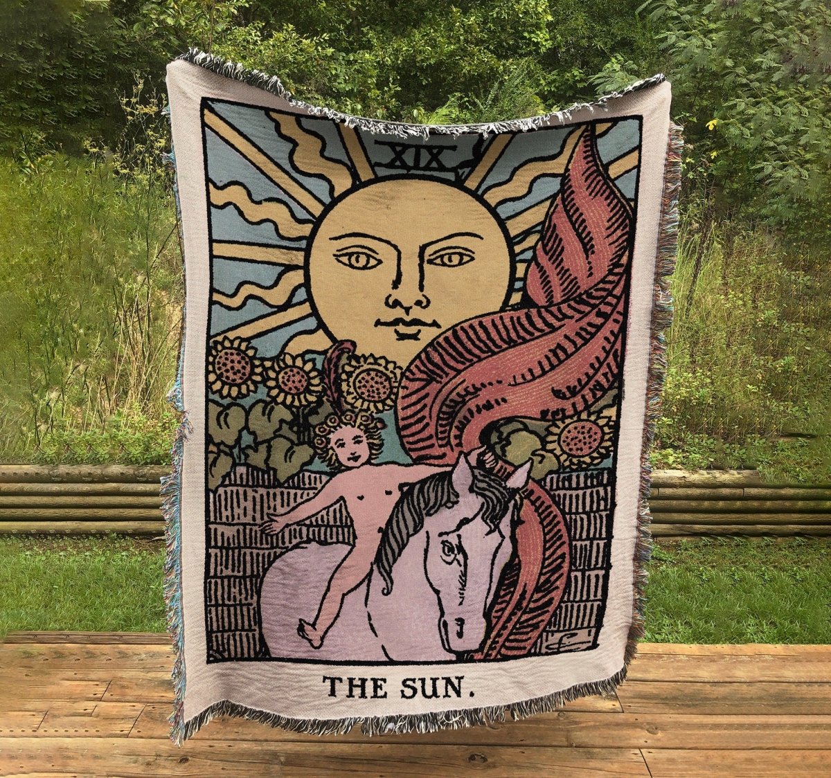 Woven Blanket - The Sun Tarot Card - Rider Waite Deck - Cotton Throw