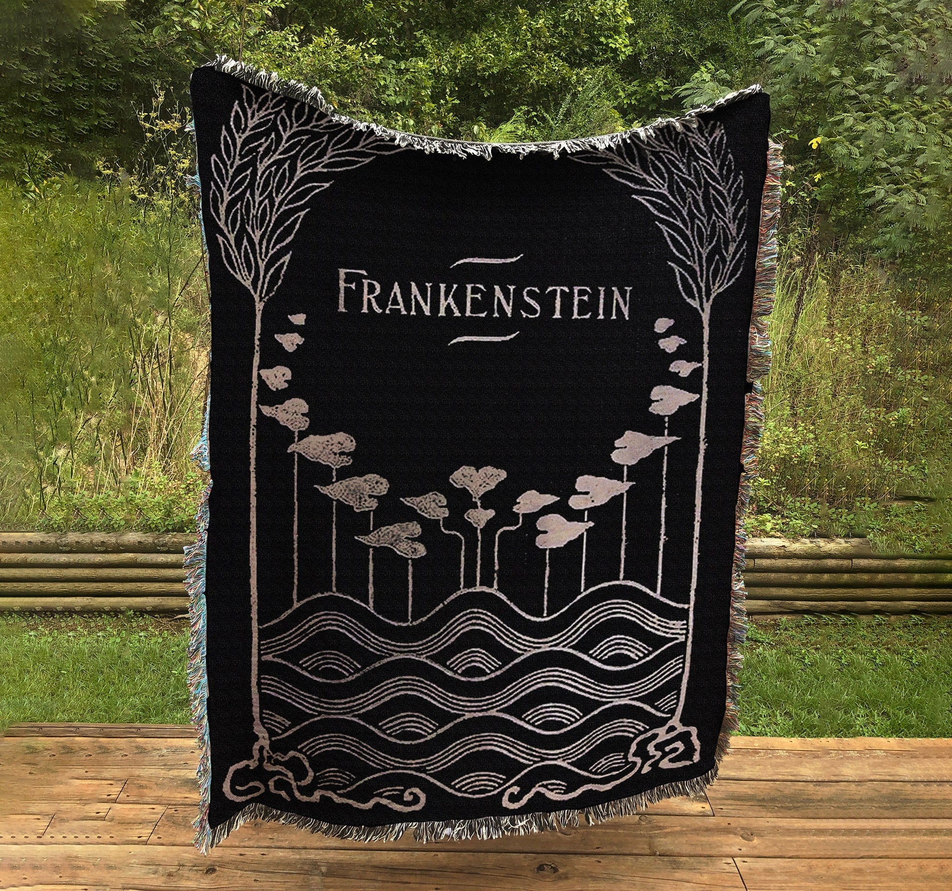 Frankenstein Original Book Cover Mary Shelley Woven Throw Blanket - Witchy Blanket