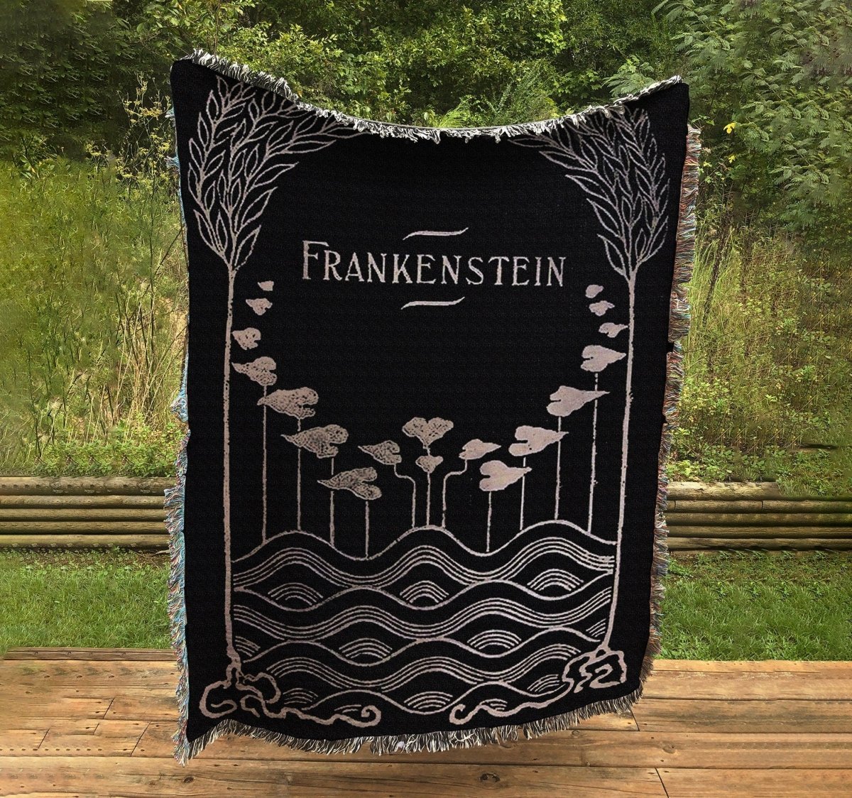 Frankenstein Original Book Cover Mary Shelley Woven Throw Blanket - Witchy Blanket
