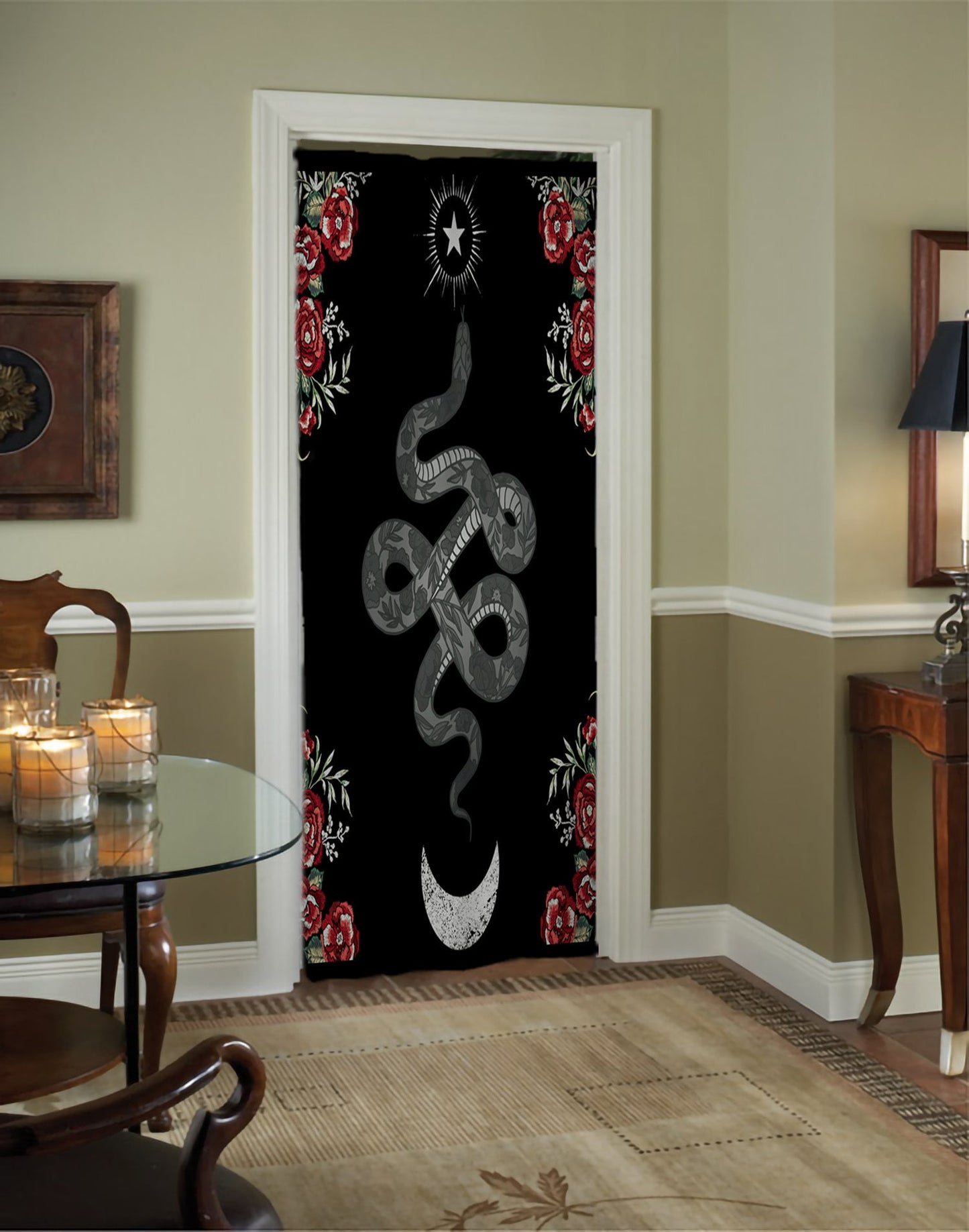 Snakes and Roses Curtain Door Panel Curtains - Gothic Floral - Alchemy Design Bohemian Art by DesignBohemian