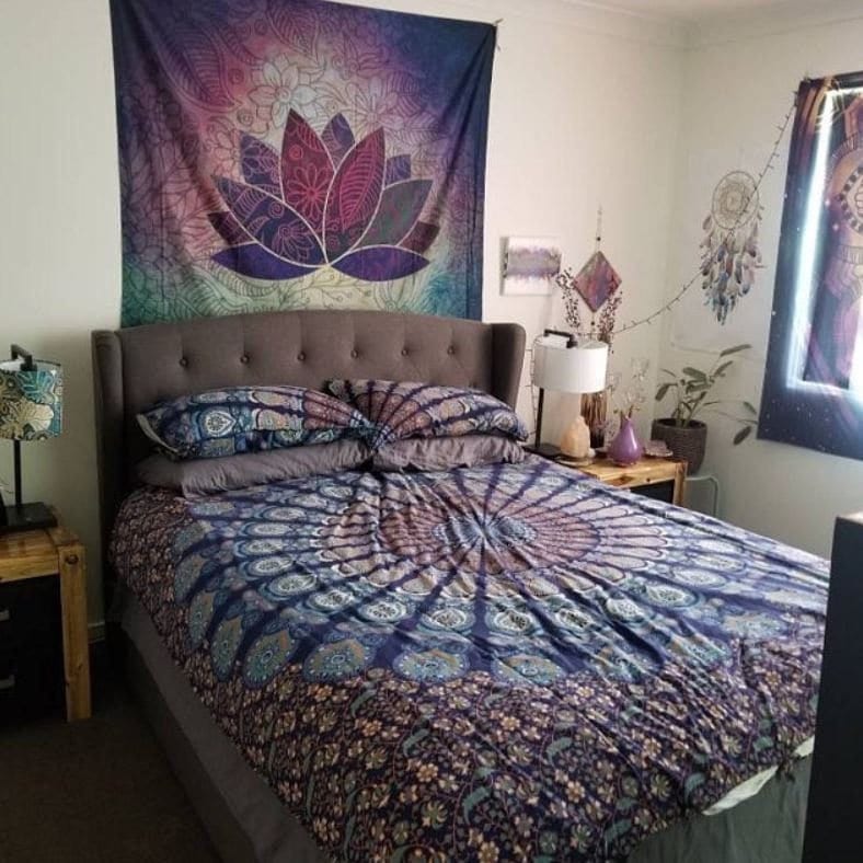 Lotus Tapestry Wall Hanging Chakra Bohemian Decor Neutral Colors by DesignBohemian