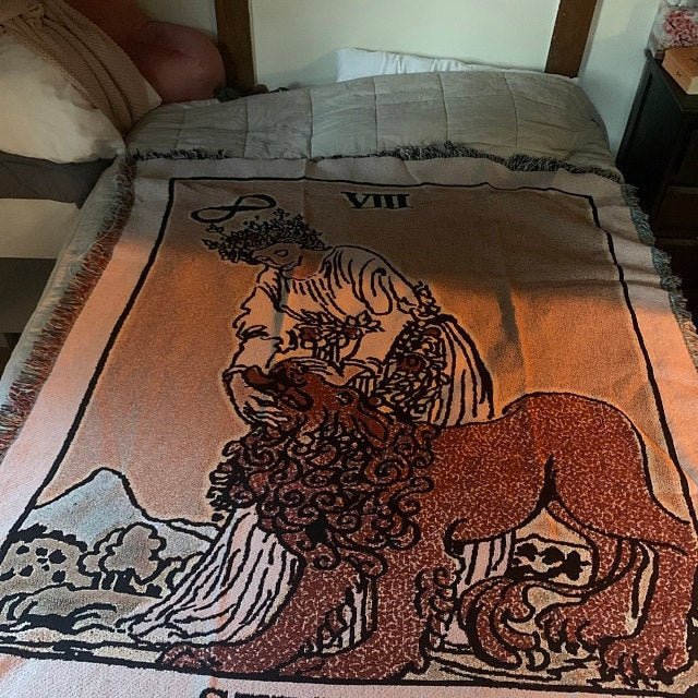 Woven Blanket - Strength Tarot Card - Rider Waite Deck - Cotton