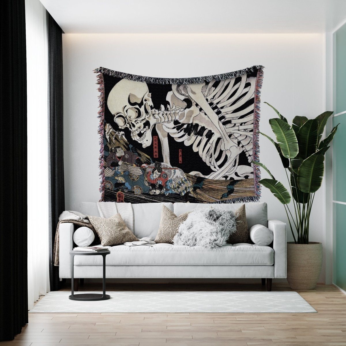 Woven Cotton Blanket - The Witch And The Skeleton Spectre