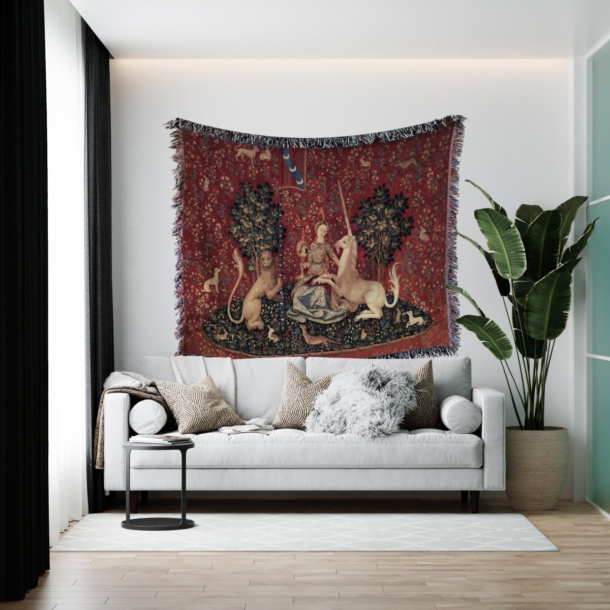 Lady and Unicorn Woven Cotton Throw Blanket – Medieval Tapestry