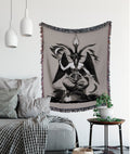 Baphomet Woven Throw Blanket - Beige Satanic Goat Tapestry