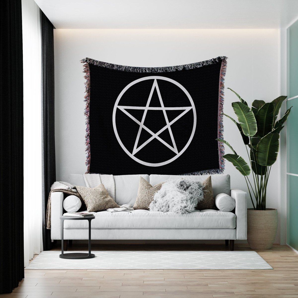 Pentagram Woven Cotton Blanket Tapestry, Witchcraft Decor