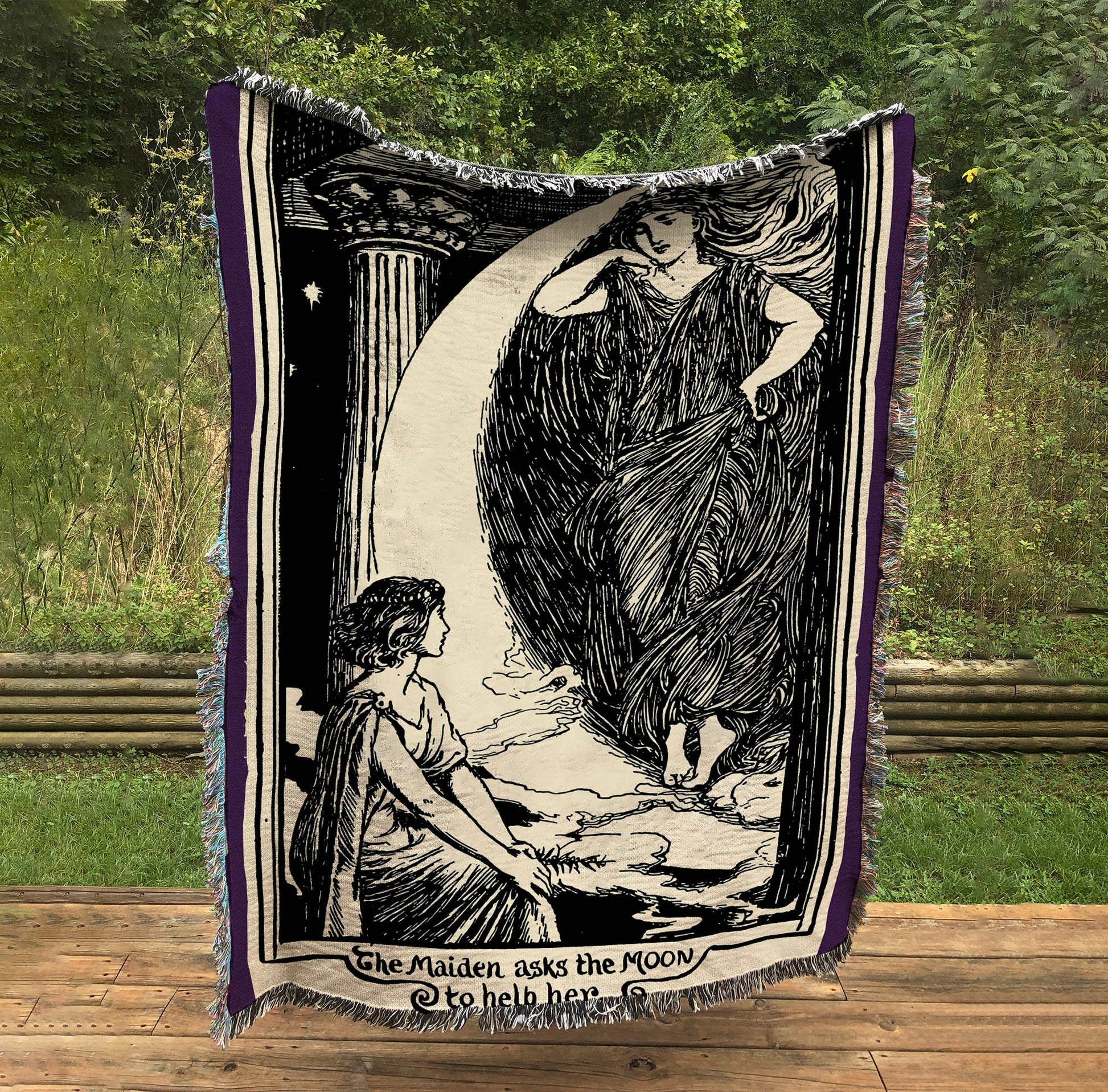 Vintage Moon Drawing Woven Blanket Tapestry - Cotton Meditation Yoga Grunge Hippie by DesignBohemian