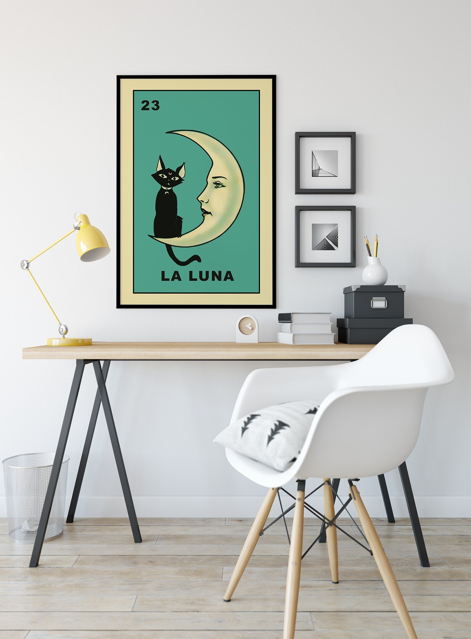 La Luna Cartoon Cat Card Moon Print, No Frame