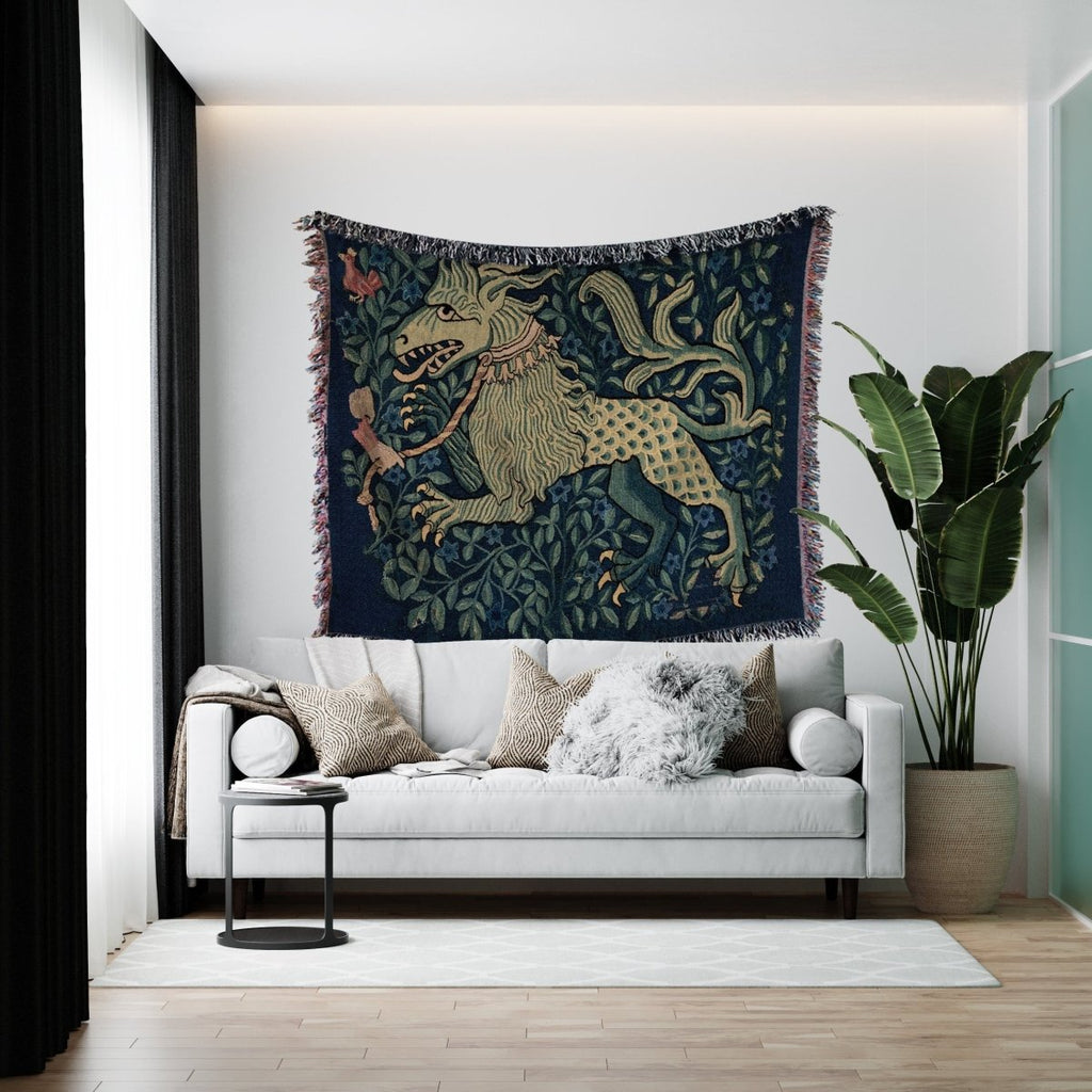 Fantastical Beast Woven Cotton Blanket - Medieval Art