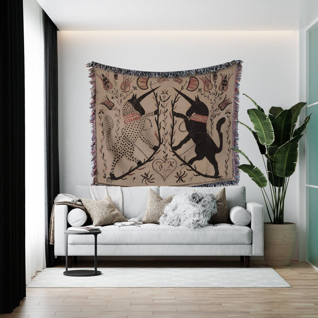 Woven Cotton Blanket - Two Medieval Unicorn
