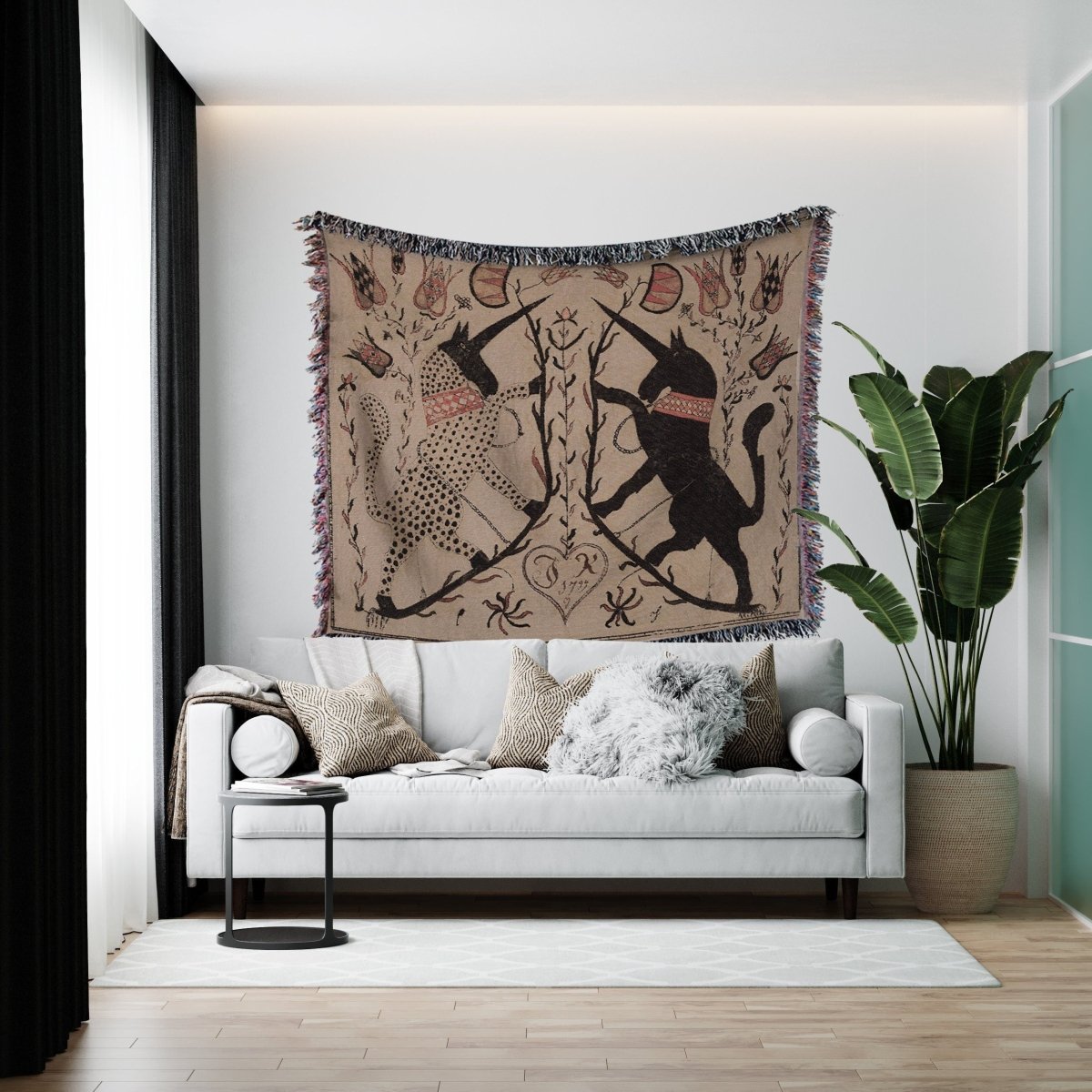 Woven Cotton Blanket - Two Medieval Unicorn