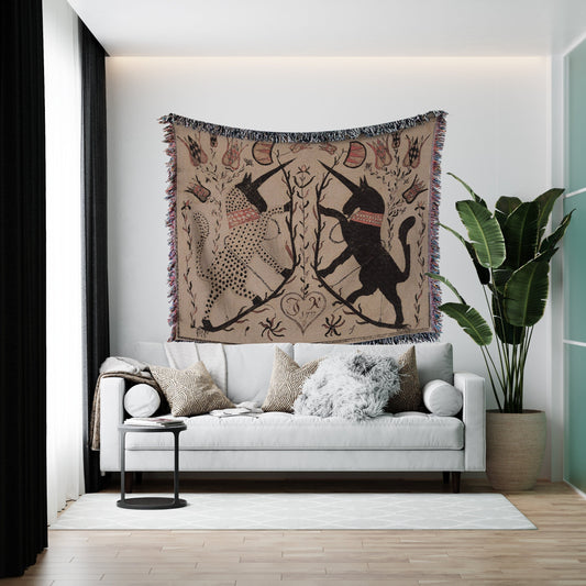 Woven Cotton Blanket - Two Medieval Unicorn