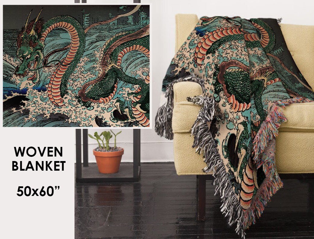 Woven Cotton Blanket - Japanese Dragon