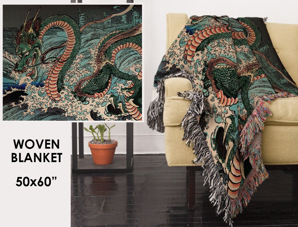 Woven Cotton Blanket - Japanese Dragon