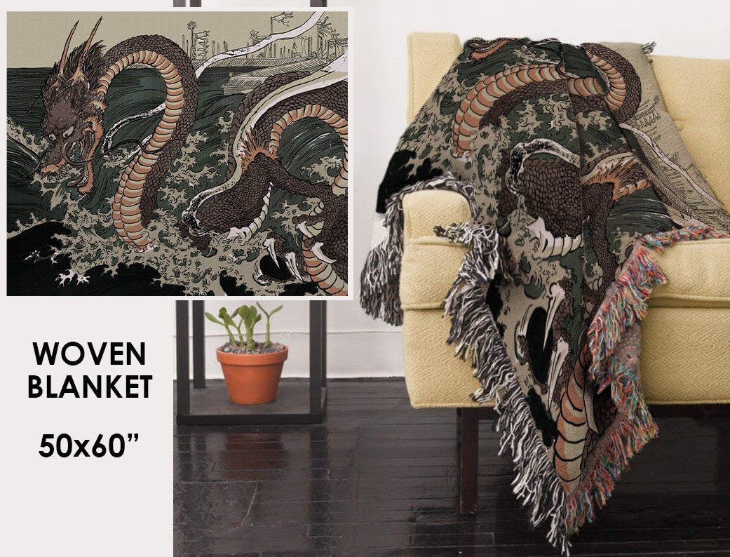 Woven Cotton Blanket - Japanese Dragon