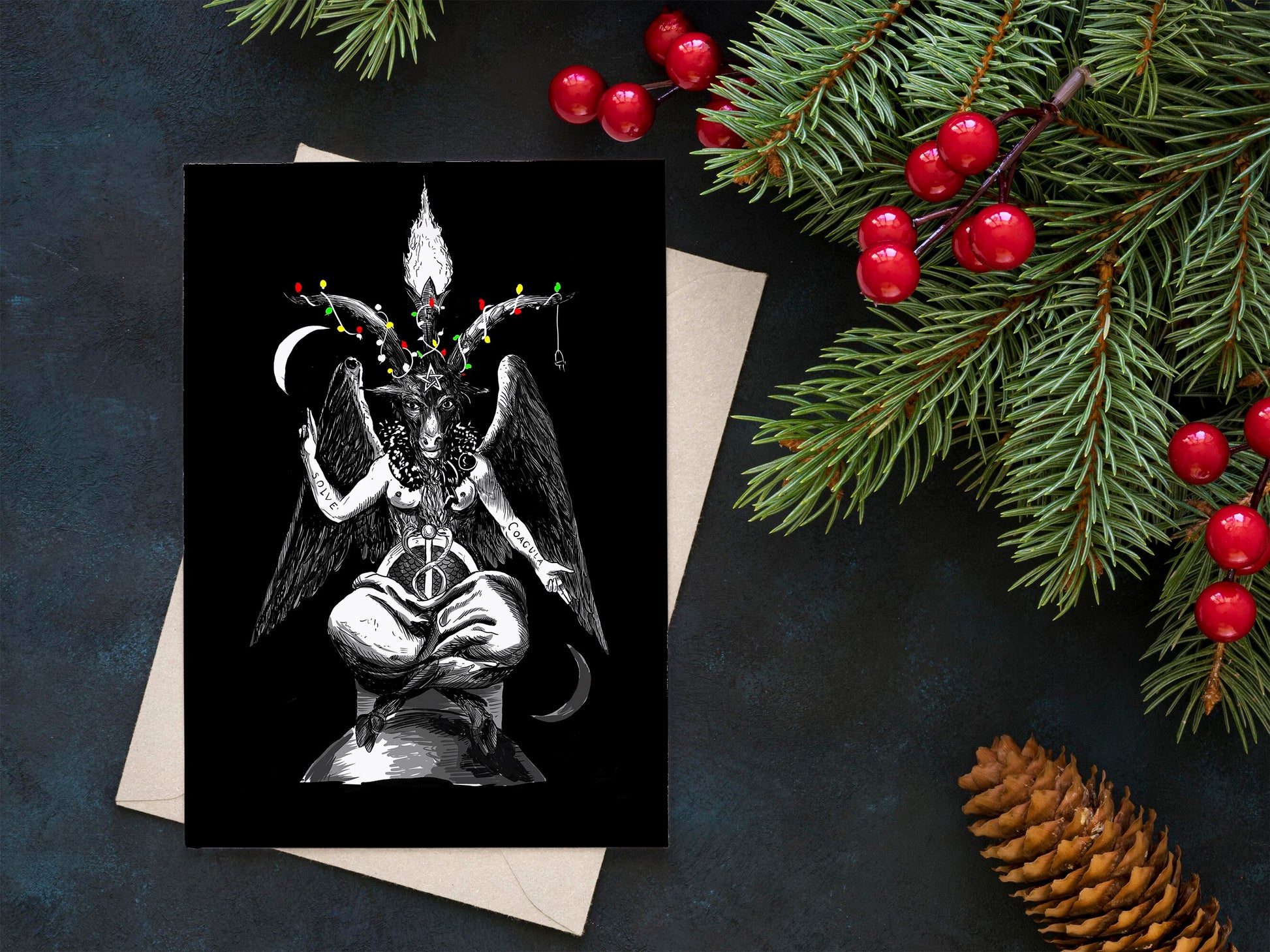 Christmas Cards - Baphomet Christmas Holiday Cards Poster, No Frame