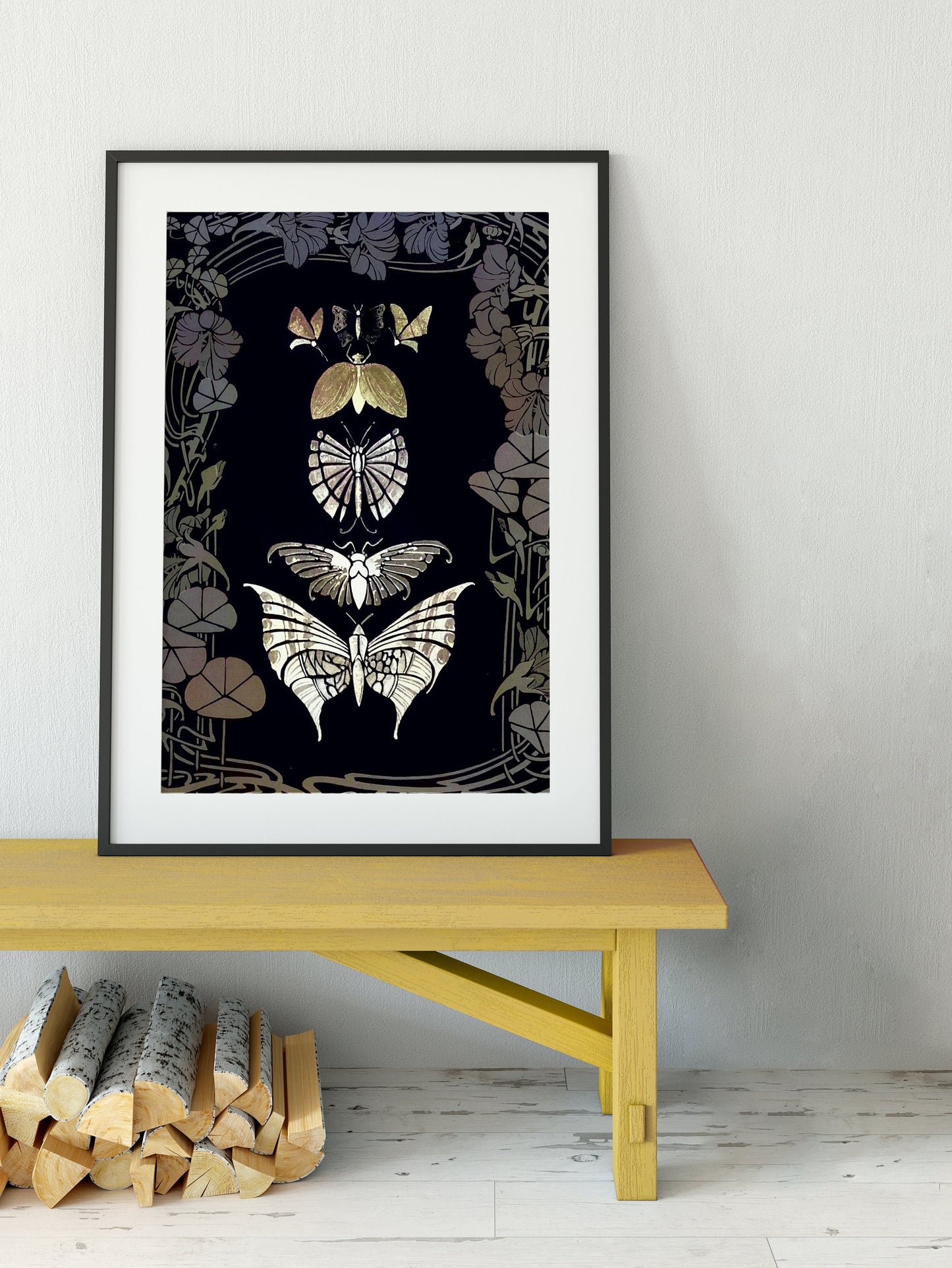 Art Nouveau Butterfly Poster - Floral Print Bohemian Print - Mucha Inspired