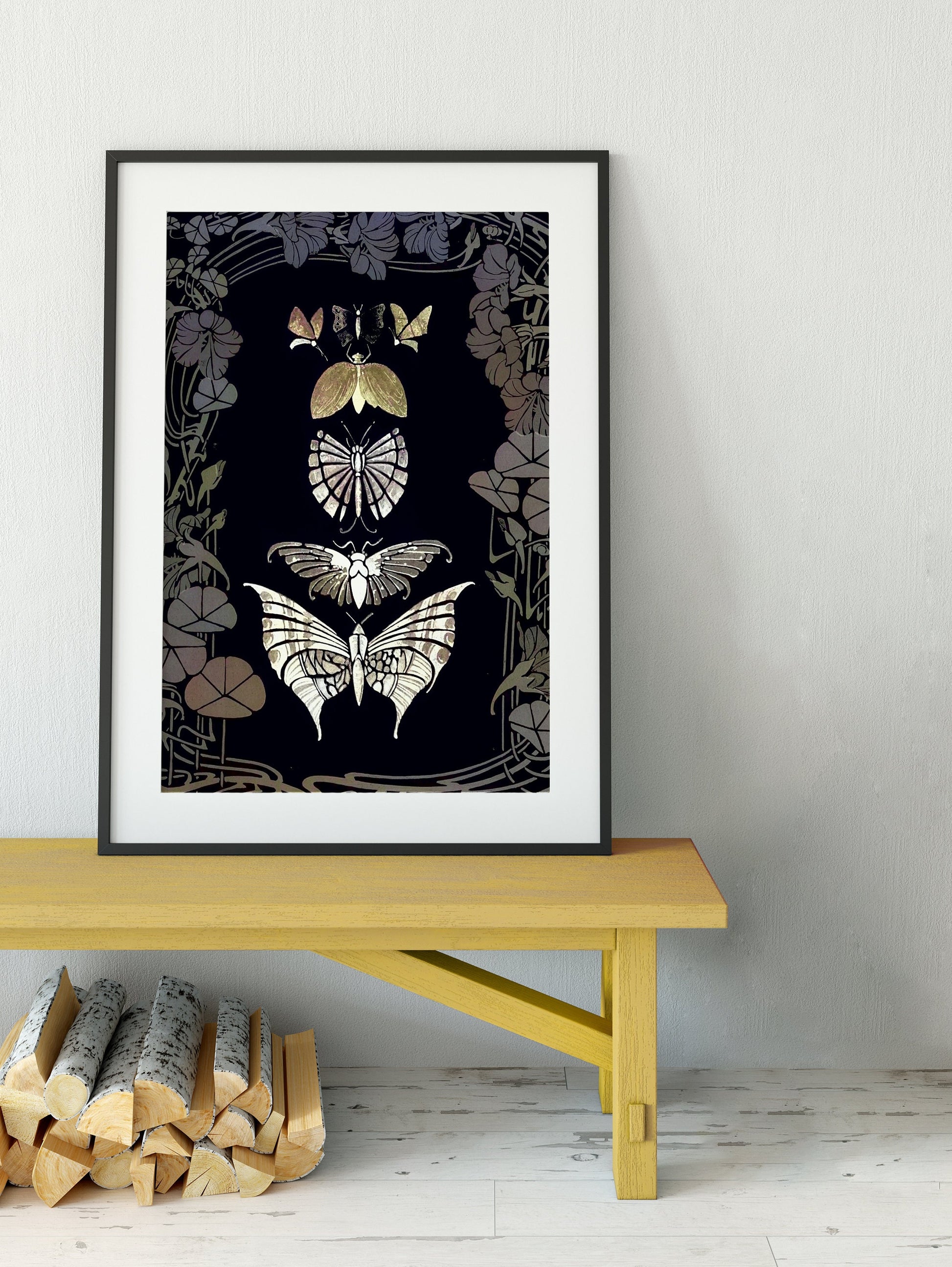 Art Nouveau Butterfly Poster - Floral Print Bohemian Print - Mucha Inspired