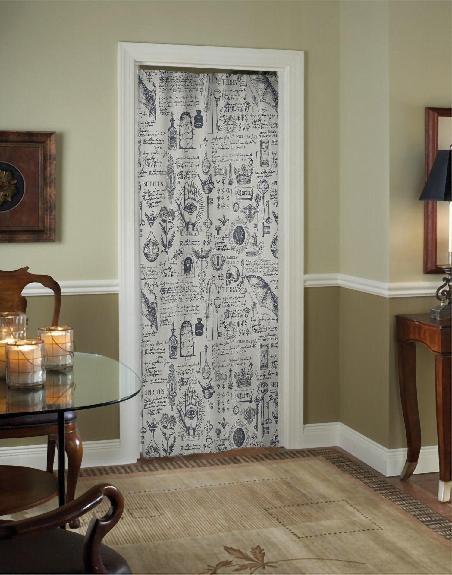 Esoteric Witchy Curtain: Moon Alchemy Bohemian Art Door Panel by DesignBohemian