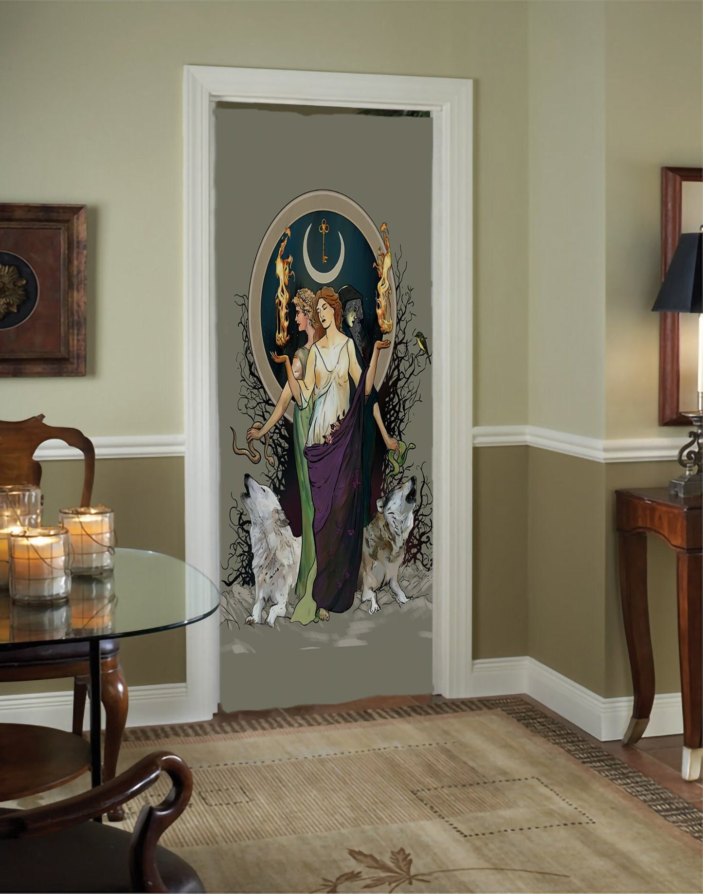 Hecate Moon Goddess - Curtain - Purple Dress Door Panel - Moon Alchemy Design Bohemian Art by DesignBohemian
