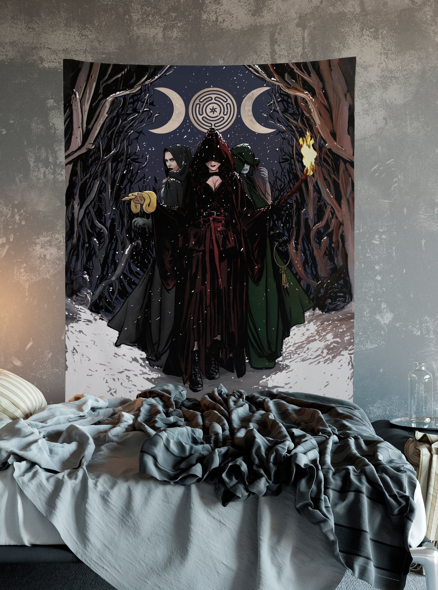 Triple Goddess Tapestry: Hecate Holiday, Wiccan Gothic Art by DesignBohemian
