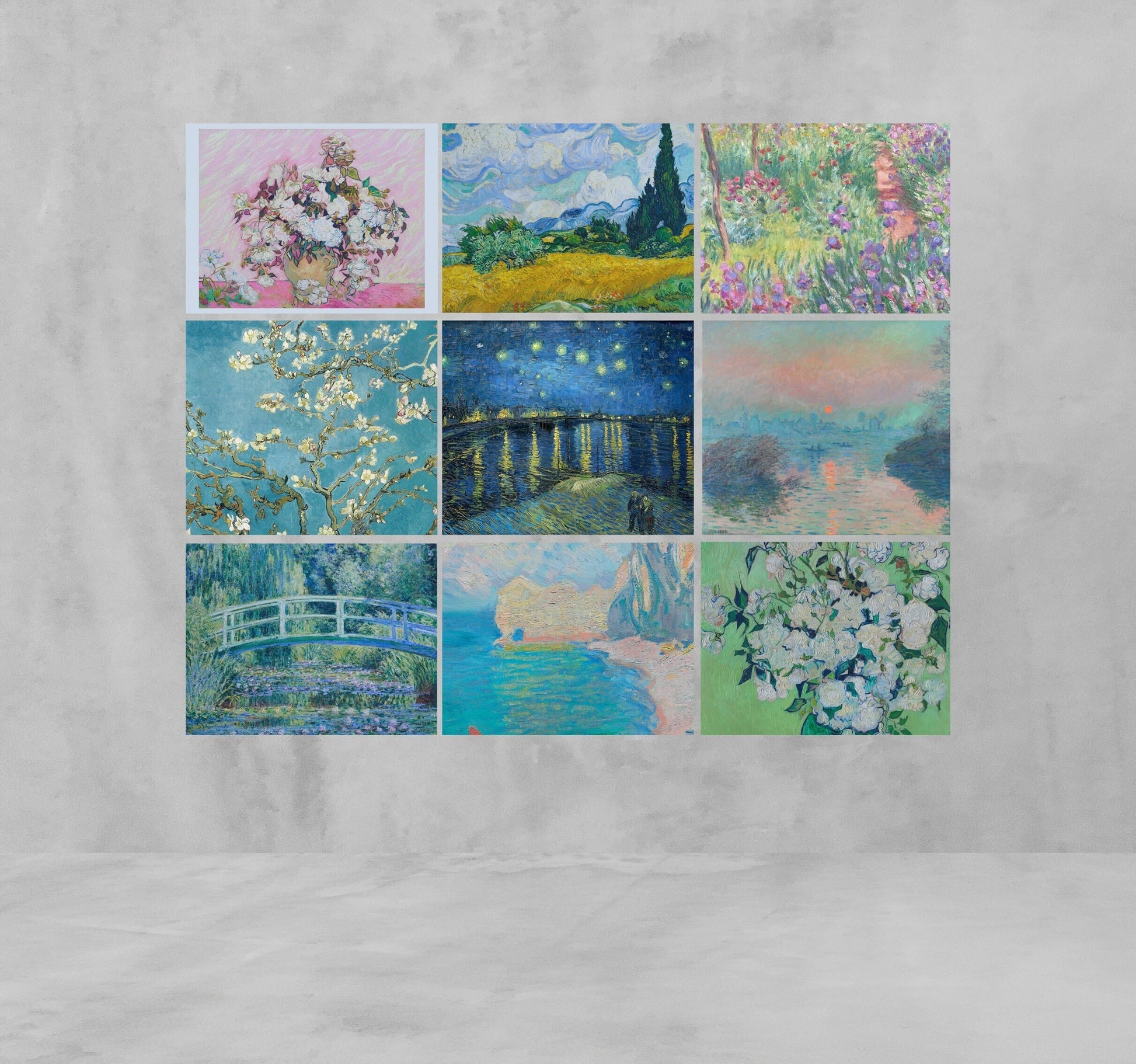 Monet Prints Set - Aesthetic Collage Prints - Van Gogh collage - Collection of Vintage - Pastel - aesthetic decor - Blue and Pink by DesignBohemian
