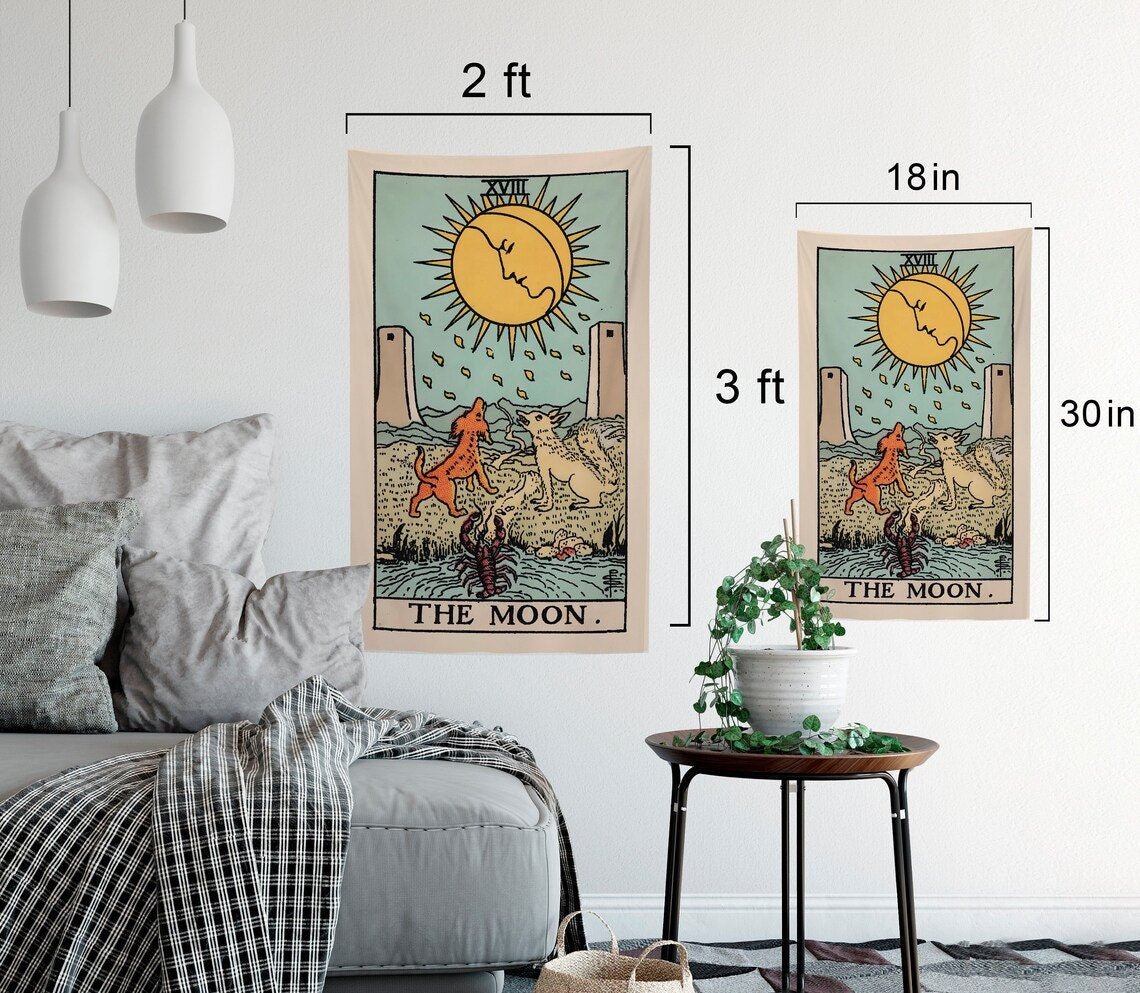 The Moon Tarot Card Tapestry - Teal Rider Waite Design