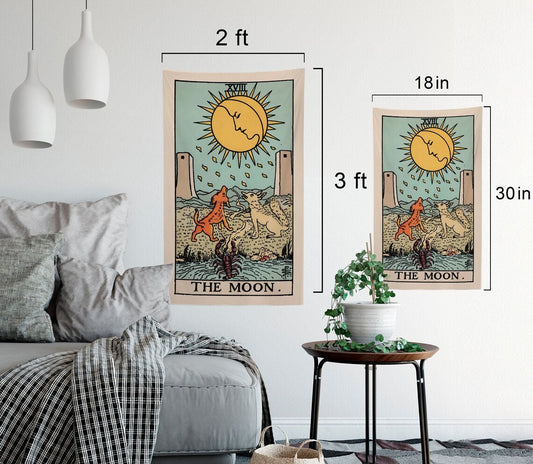 The Moon Tarot Card Tapestry - Teal Rider Waite Design