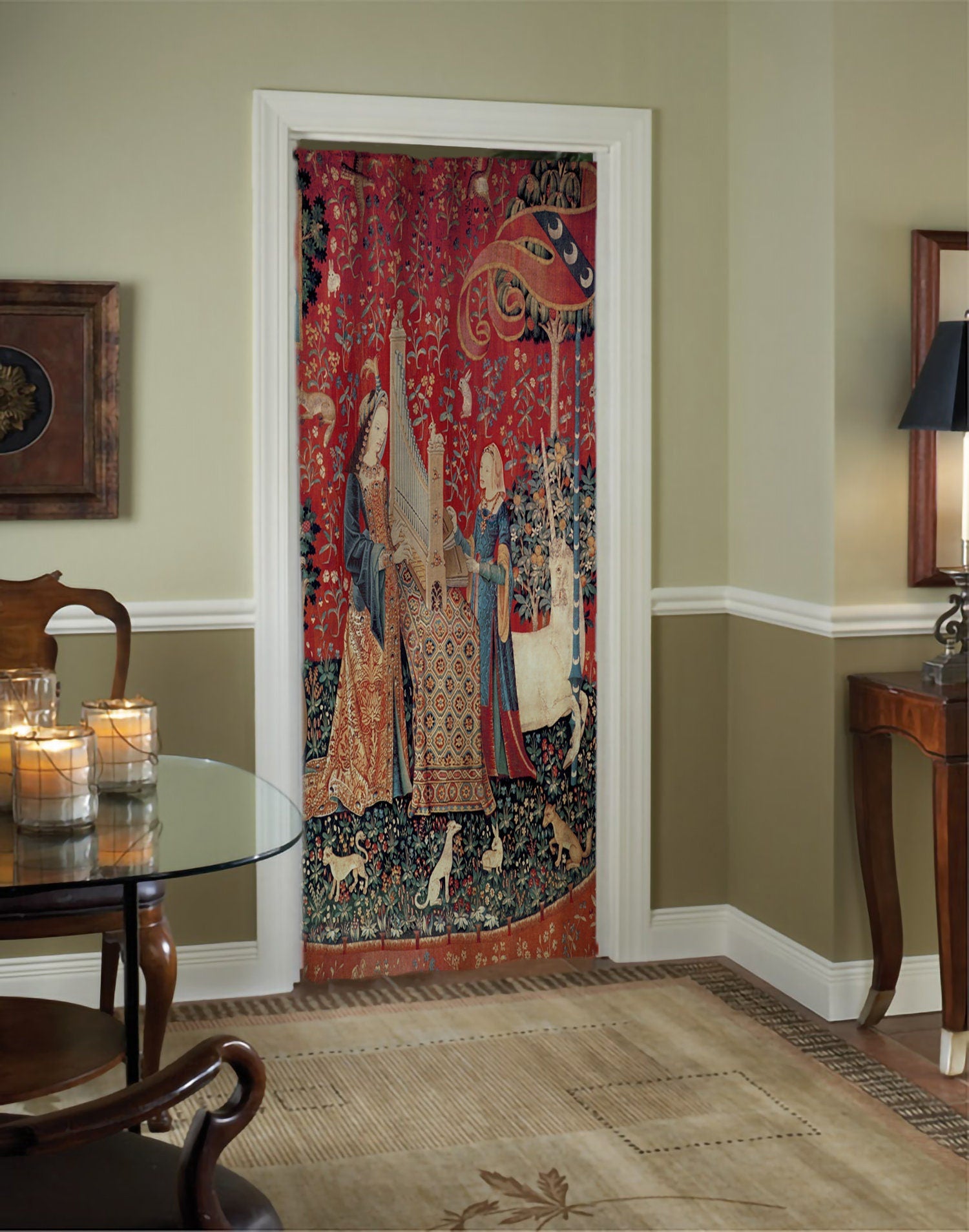 Lady with Unicorn Curtain - Door Curtains - Goddess Curtains Nouveau Design Bohemian Art by DesignBohemian