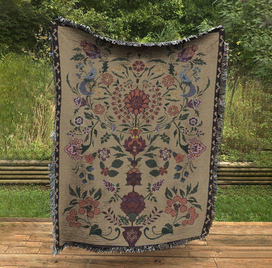 Woven Floral Throw Blanket: Vintage Bohemian Tapestry by DesignBohemian