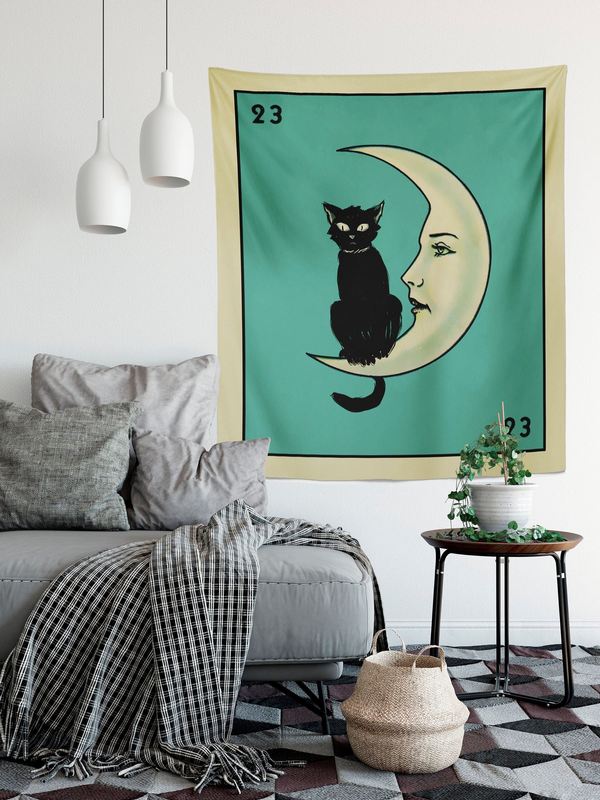 La Luna Cat Card Moon Tapestry