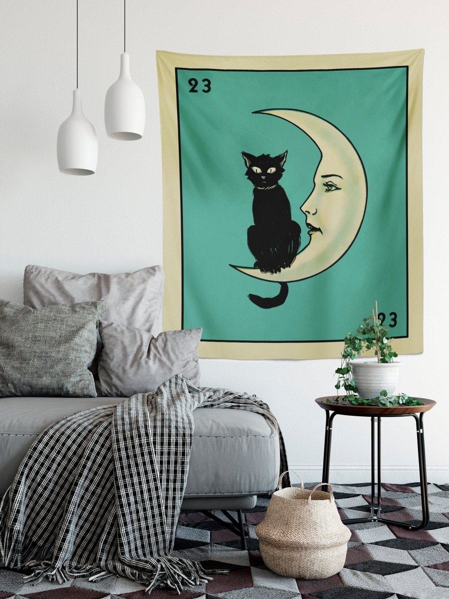 La Luna Cat Card Moon Tapestry