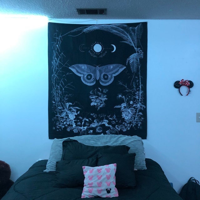 Vintage Moth Moon Tapestry Wall Hanging Black And Purple Meditation Yoga Grunge Hippie by DesignBohemian