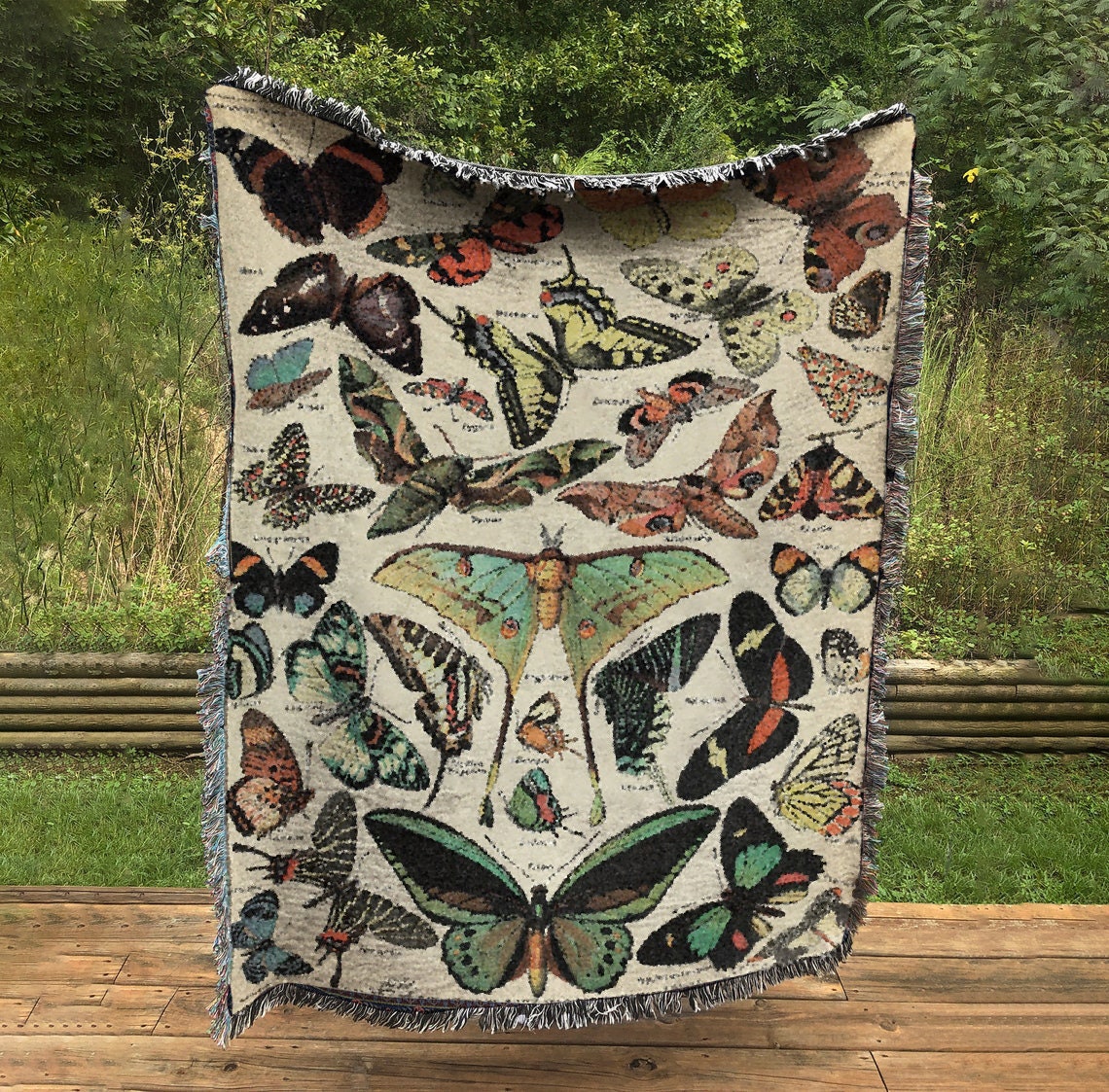 Adolphe Millot Butterfly Throw Blanket: Vintage Bohemian Cotton Woven by DesignBohemian