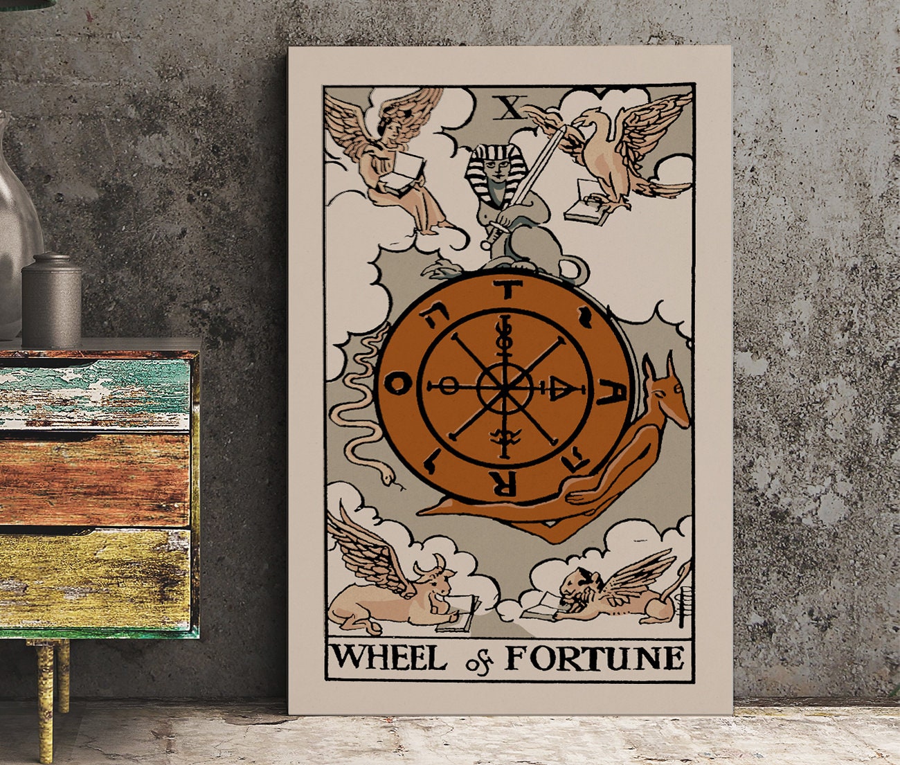 Wheel Of Fortune - Tarot Card Print - Tarot Card The Wheel Of Fortune Neutral Vibe Card Color Block Poster Eclectic Tarot, No Frame
