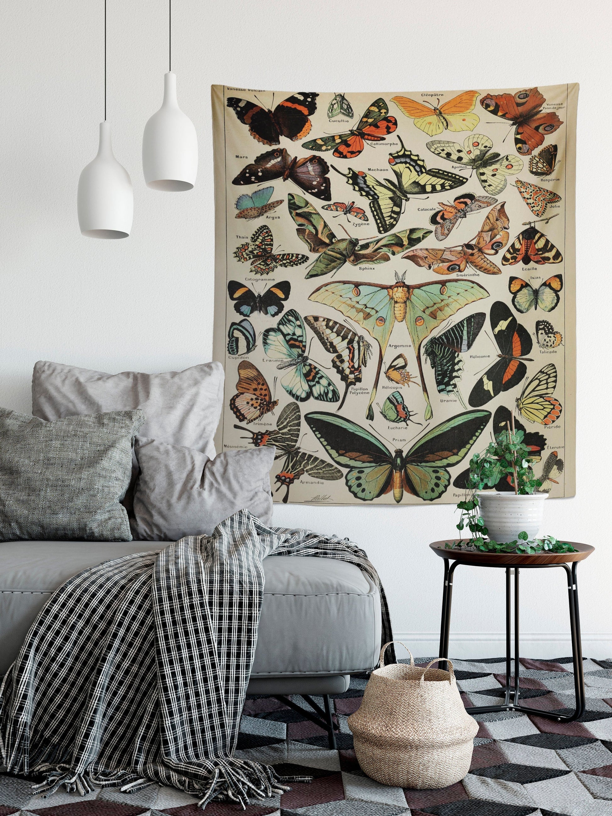 Alphonse Millot - Vintage Butterfly Tapestry Wall Hanging Butterfly Specimen Art Vintage by DesignBohemian