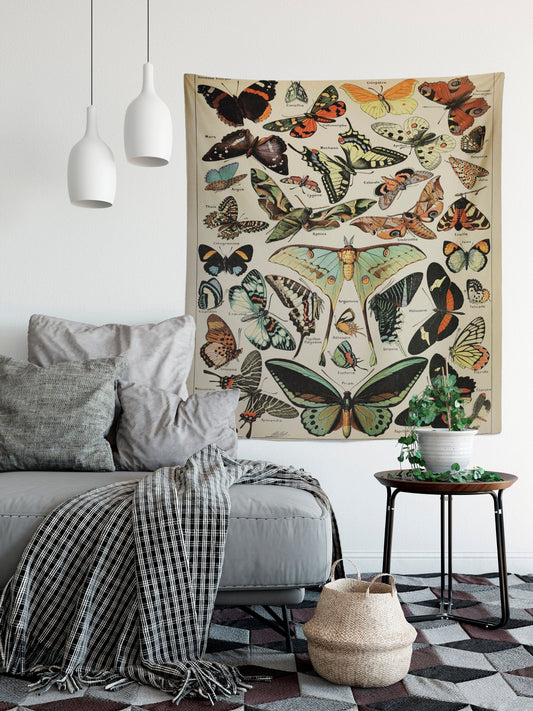 Alphonse Millot - Vintage Butterfly Tapestry Wall Hanging Butterfly Specimen Art Vintage by DesignBohemian