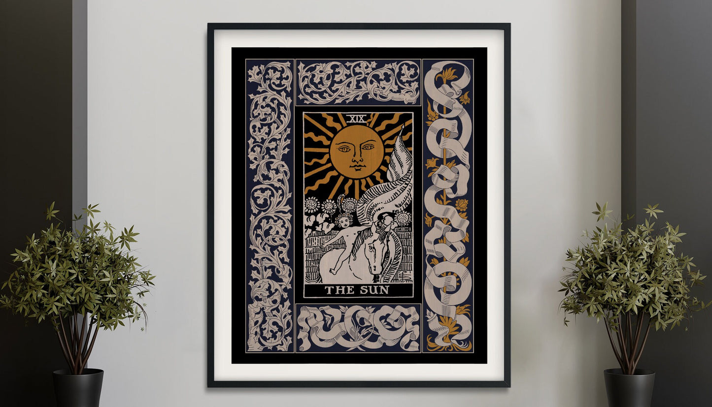 Vintage Sun Tarot Print - Sun Tarot Poster - Art Deco Tarot - Nouveau Tarot Sun Card